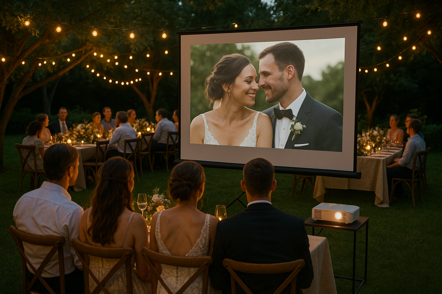 Live slideshow of wedding photos on a large screen
